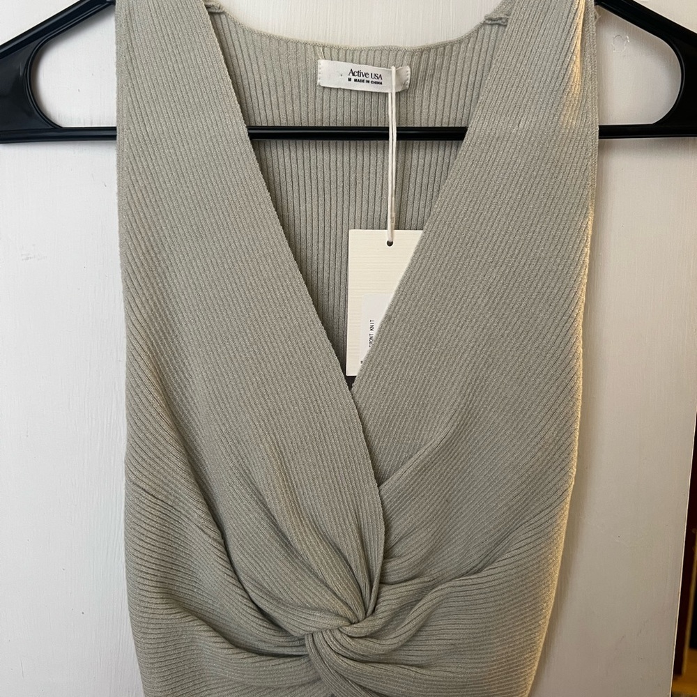 Sage Green Ribbed Knit Top